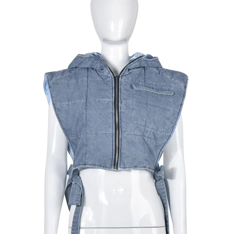 Hooded Denim Vest Jacket