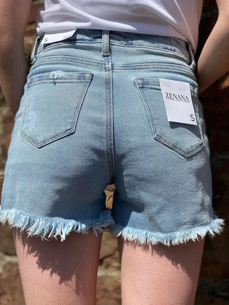 ZENANA DISTRESSED DENIM SHORTS