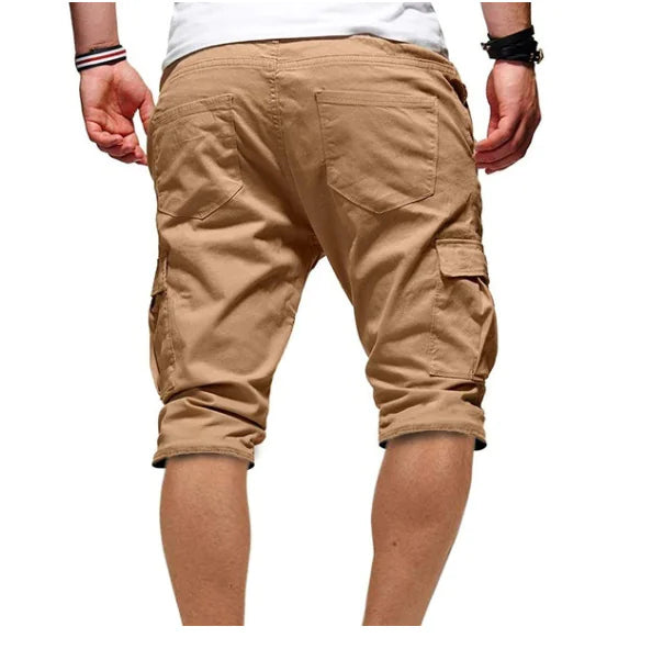 Men Casual Chino Cargo Shorts Elastic Waist Drawstring 6 Pockets