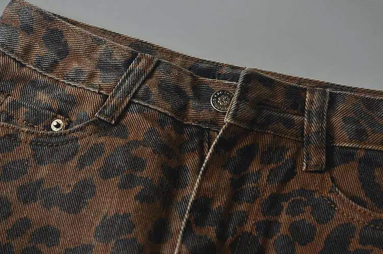 Leopard High-Waist Denim Skirt