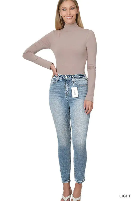 ZENANA HIGH RISE ANKLE SKINNY DENIM PANTS