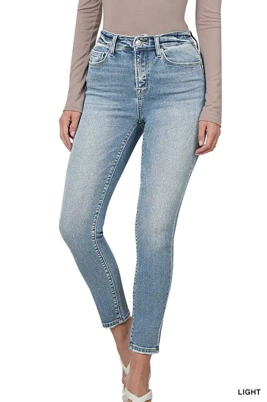 ZENANA HIGH RISE ANKLE SKINNY DENIM PANTS