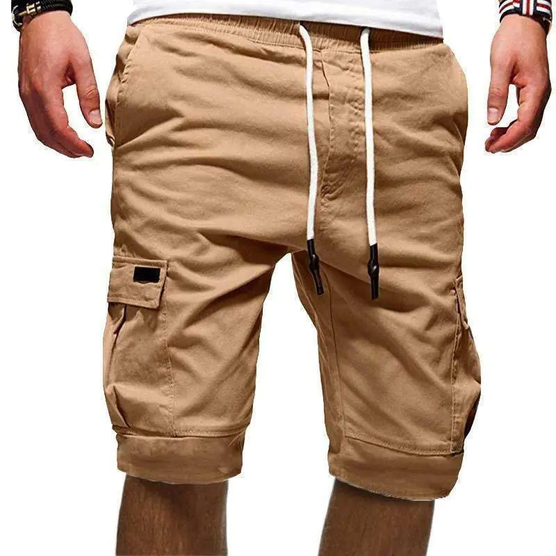 Men Casual Chino Cargo Shorts Elastic Waist Drawstring 6 Pockets