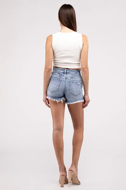 Raw Frayed Hem Ripped Denim Shorts