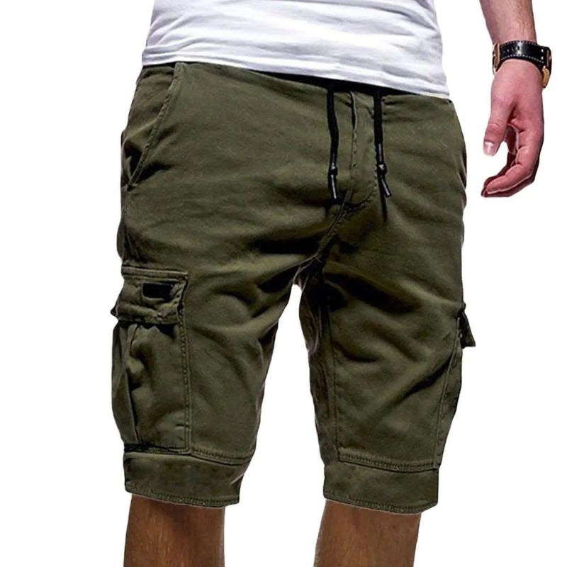 Men Casual Chino Cargo Shorts Elastic Waist Drawstring 6 Pockets