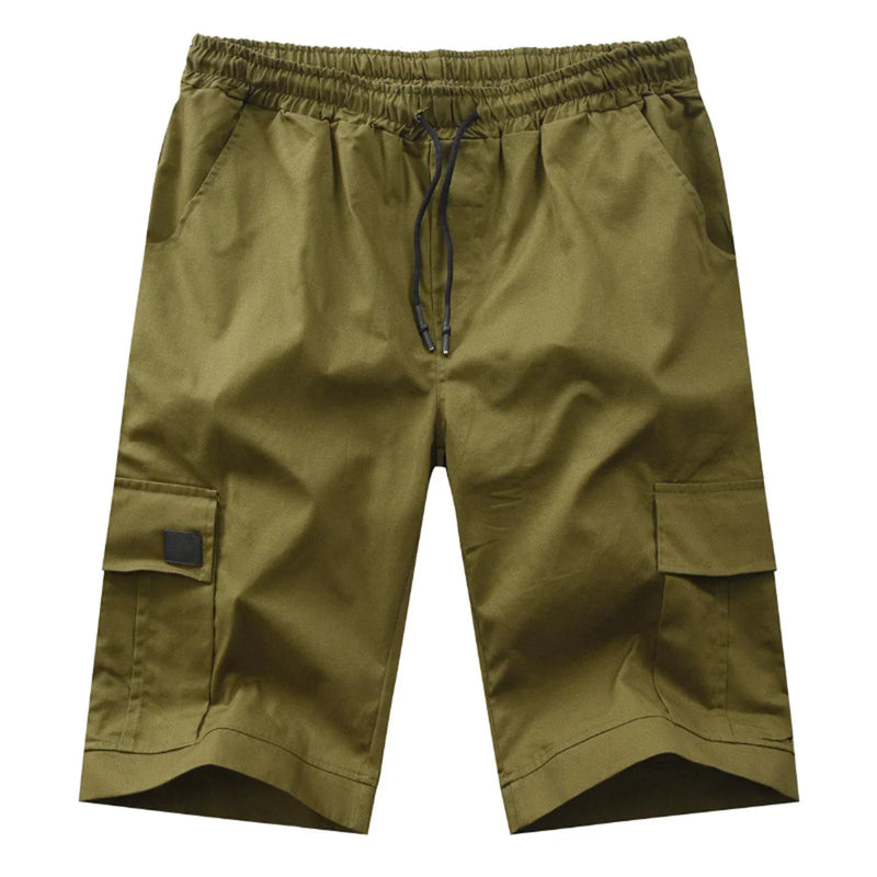 Men Casual Chino Cargo Shorts Elastic Waist Drawstring 6 Pockets