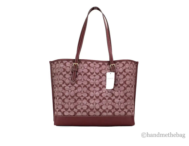 Coach Mollie Wine Signature Denim Chambray Canvas Leather Tote