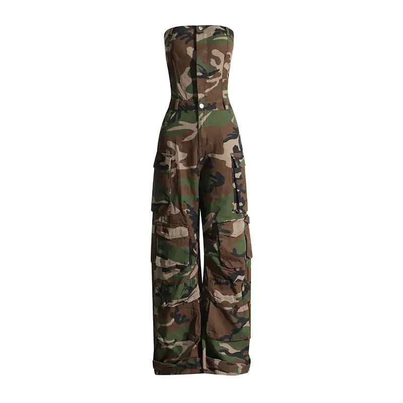 Brielle Camouflage Cargo Denim Jumpsuit