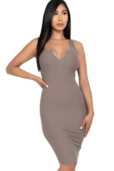 SPLIT NECK RIBBED BODYCON 