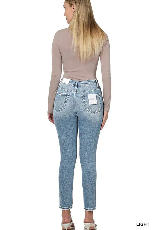 ZENANA HIGH RISE ANKLE SKINNY DENIM PANTS