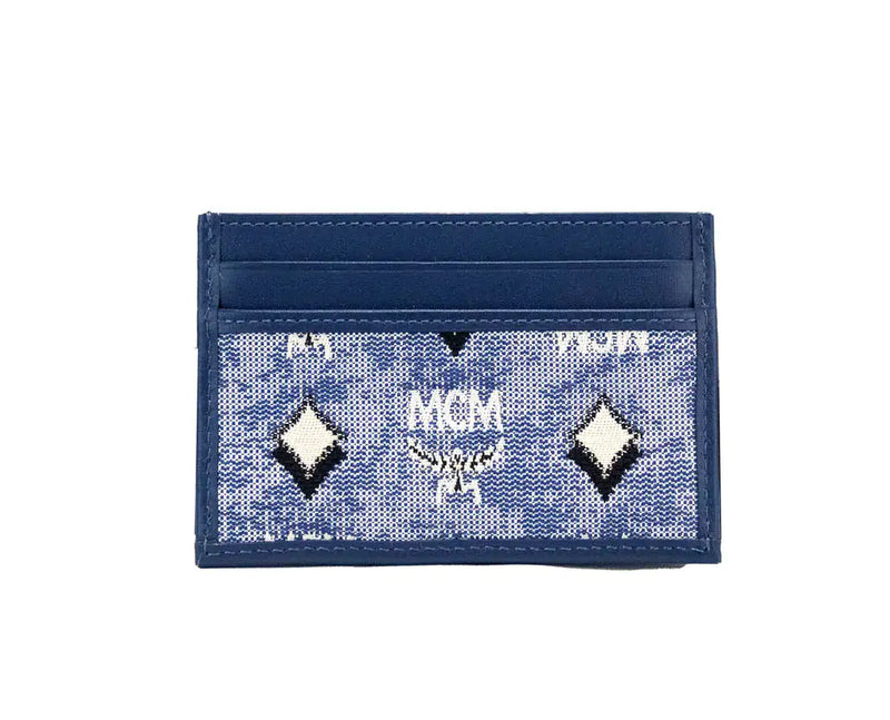 MCM Veritas Vintage Blue Denim Fabric Monogrammed Card Case