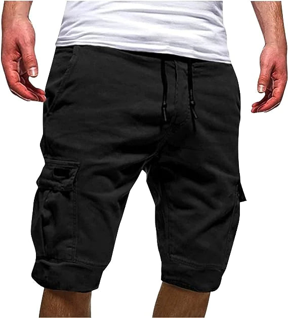 Men Casual Chino Cargo Shorts Elastic Waist Drawstring 6 Pockets