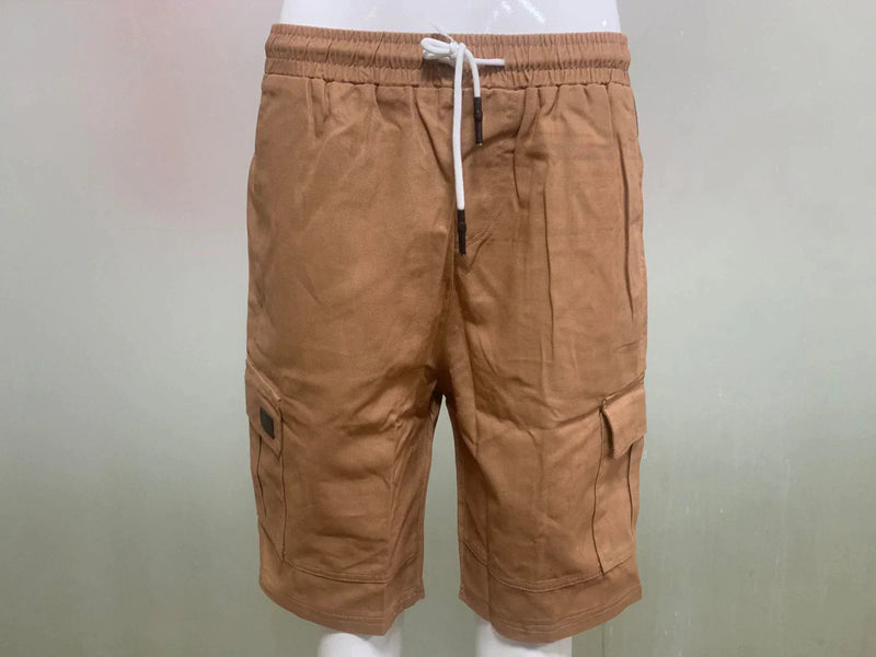 Men Casual Chino Cargo Shorts Elastic Waist Drawstring 6 Pockets