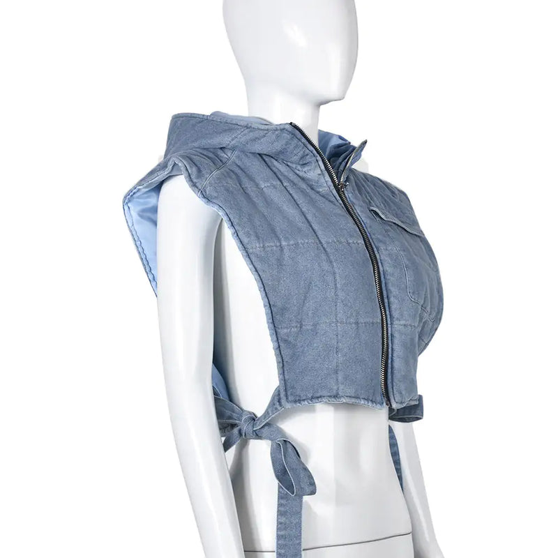 Hooded Denim Vest Jacket