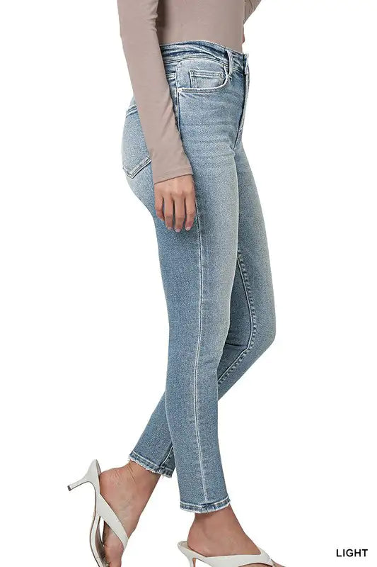 ZENANA HIGH RISE ANKLE SKINNY DENIM PANTS