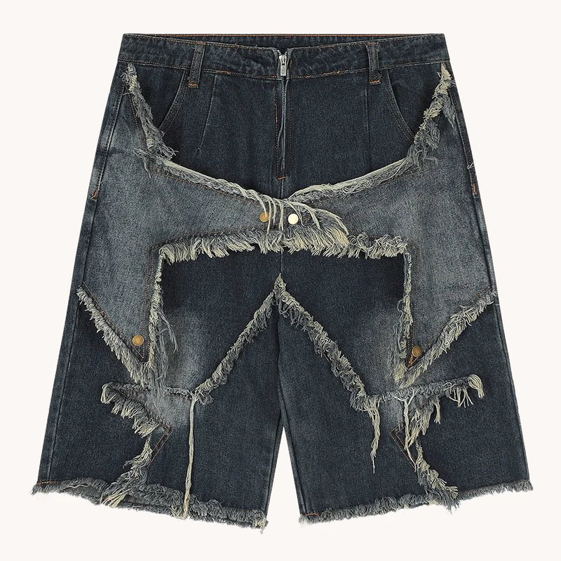 Vintage Splicing Star Denim Shorts