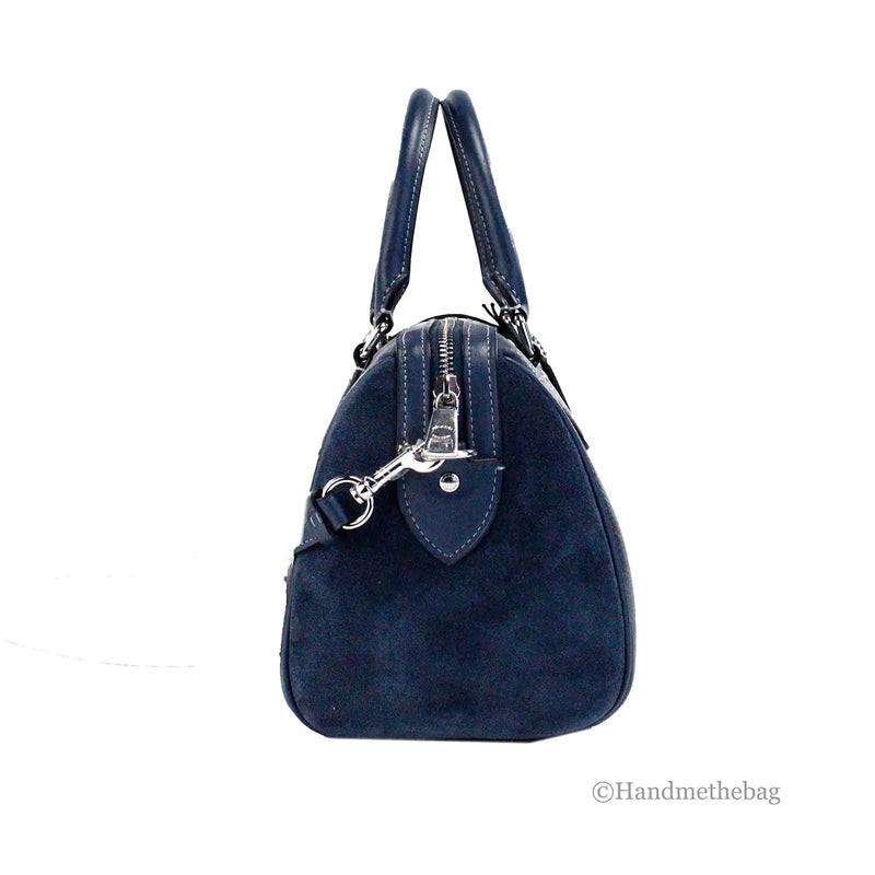 Coach Rowan Medium Denim Mixed Leather Suede Satchel