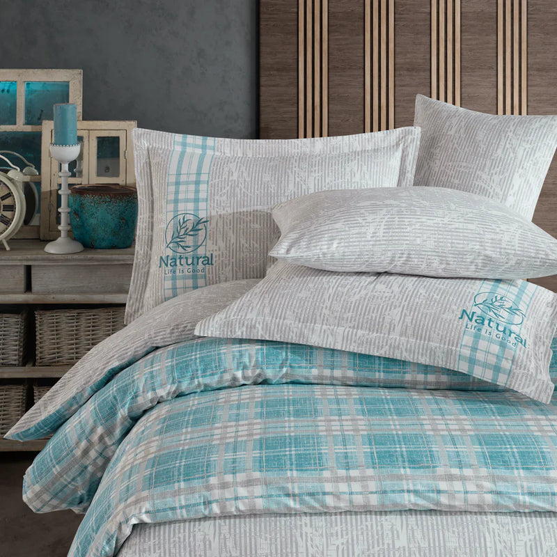 Hobby denim turquoise - poplin double bed linen set