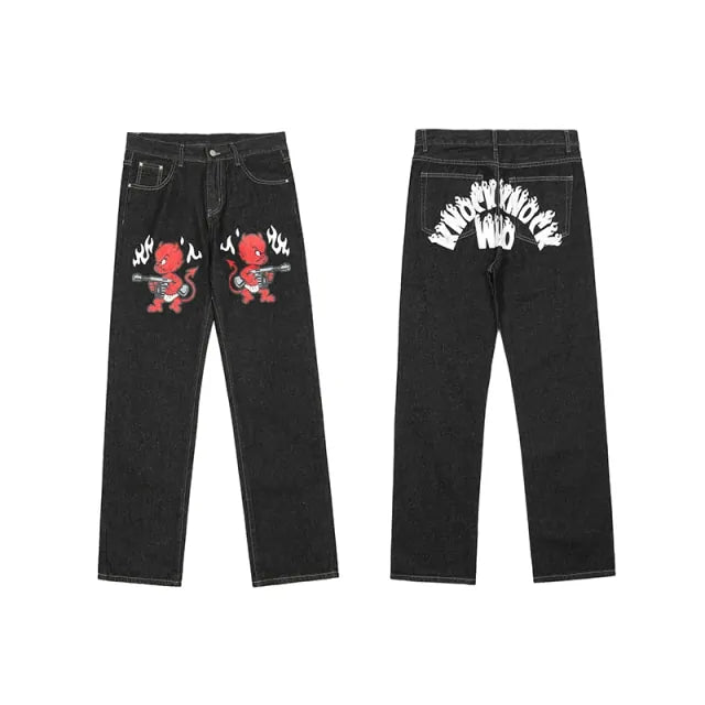 Cartoon Print Casual Denim Pants