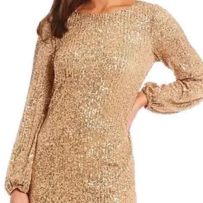 Preston & York Rosa Jewel Neck Long Blouson Sleeve Sequin Dress