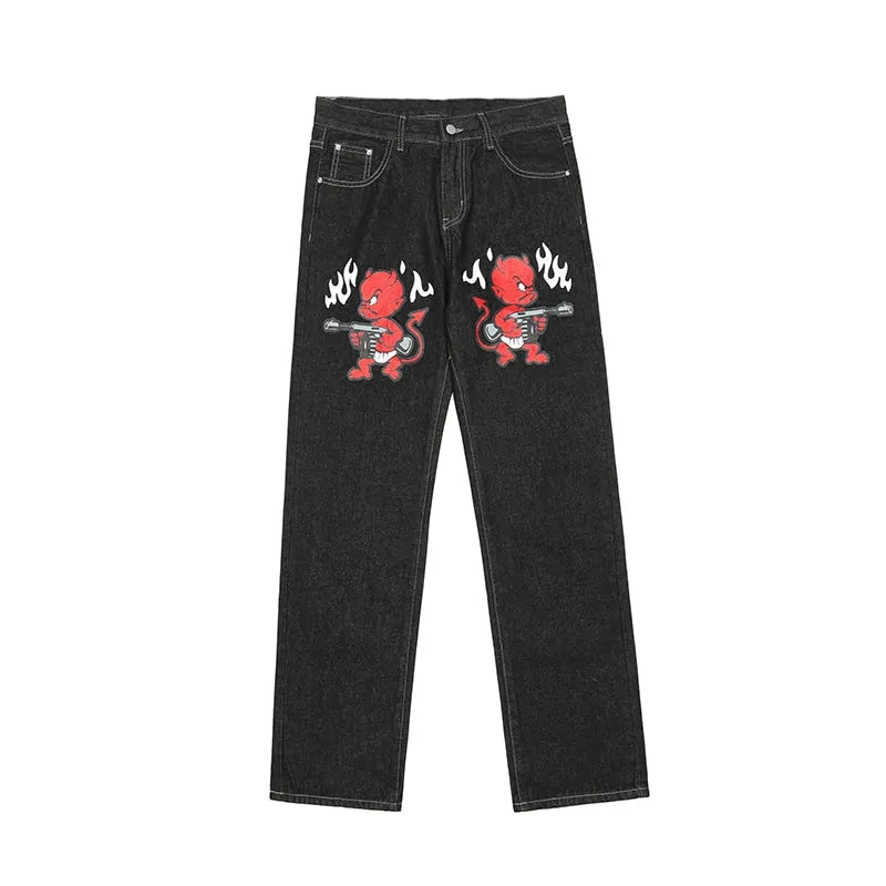 Cartoon Print Casual Denim Pants