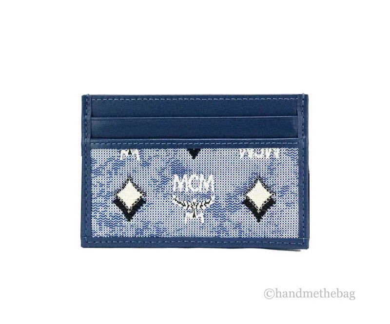 MCM Veritas Vintage Blue Denim Fabric Monogrammed Card Case