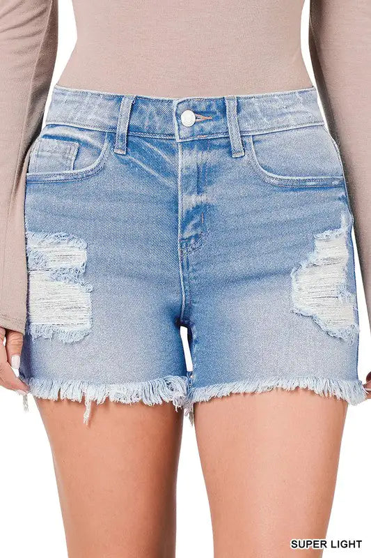 ZENANA DISTRESSED DENIM SHORTS