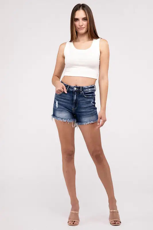 Raw Frayed Hem Ripped Denim Shorts