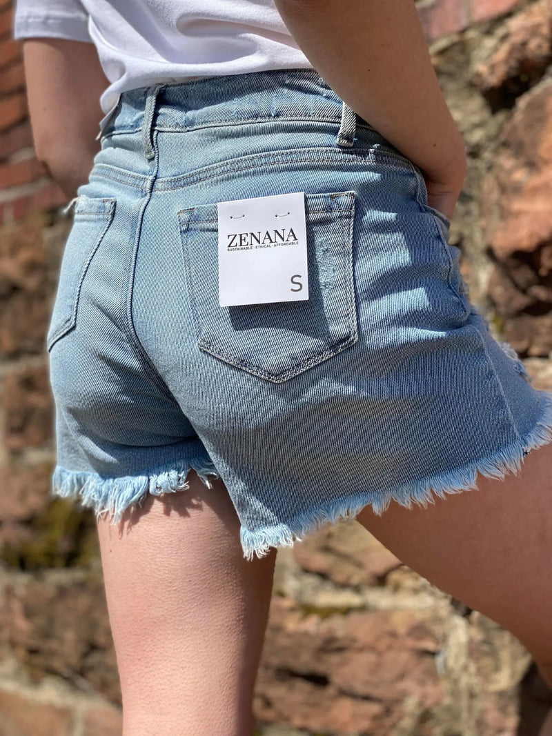 ZENANA DISTRESSED DENIM SHORTS