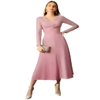 LONG SLEEVE LONG DRESS V NECK